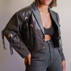 Vintage Leather & Denim Jean Jacket